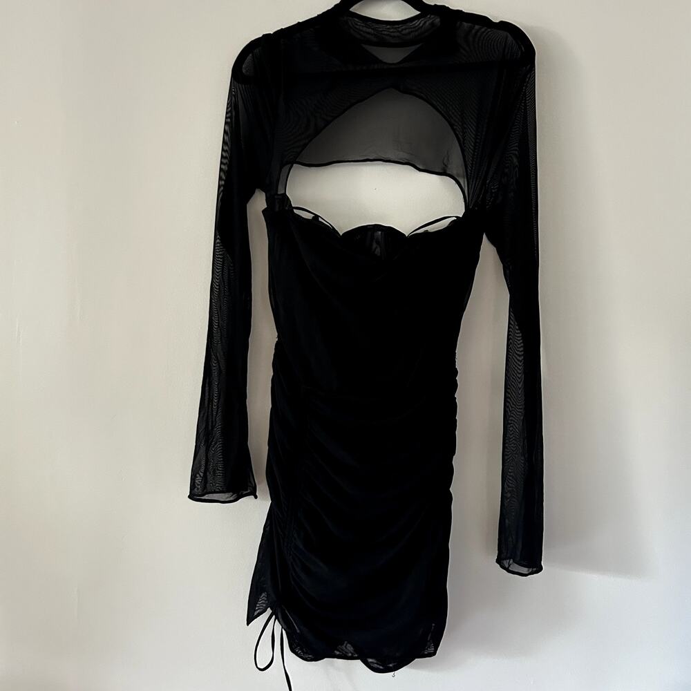 House of CB Cecilia Black Mesh Cut Out Whimsygoth Mini Dress NWT Size M - Picture 2 of 8
